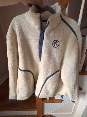 Cozy Cream Sherpa Pullover with Blue Trim